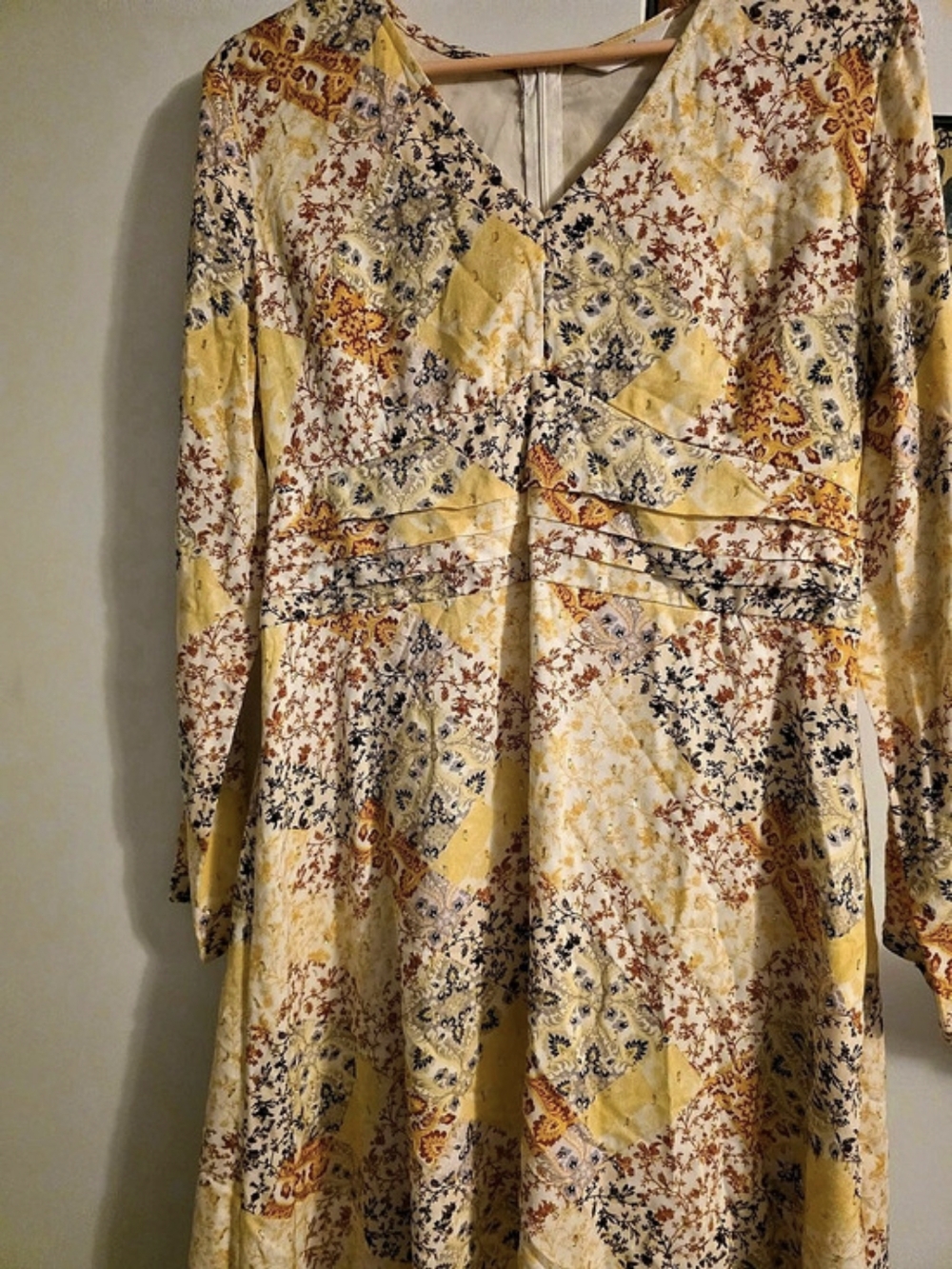 Time and Tru Floral Long Sleeve Dress in Yellow & Brown